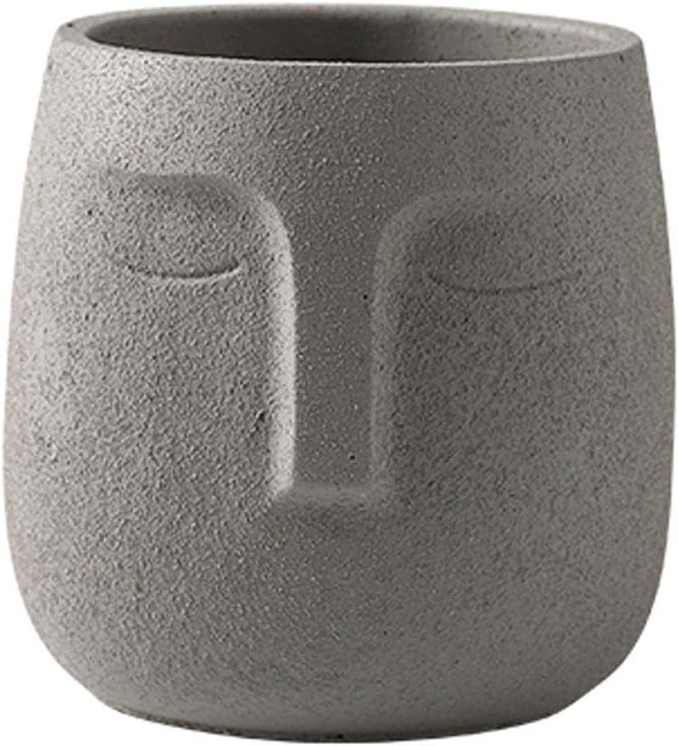 RXM Ceramic Cement Vase Home Decoration Nordic Style Simple Creative Potted Green Plant Hole Portrait (Color : Gray)