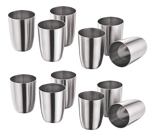 Machak Ayush Stainless Steel Water Glass Tumbler Set of 12, Lifetime Warranty, 310ml