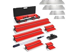 Senhill Skimming Blade Set, 0.35 mm Blades + 0.5 mm Replaceable Blades (10" + 16" + 24" + 32") + Arc Scraper, Drywall Skimming Blade Tool with Extension Handle
