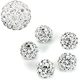 50pcs Adabele Grade A Suncatcher Crystal Rhinestone Pave Loose Beads 6mm Clear White Polymer Clay Disco Ball Spacers Compatible with Shamballa All Craft Jewelry Making DB6-1