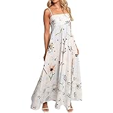 Beaufident Women Spaghetti Strap Maxi Dress Colorful A Line Swing Long Smocked Picnic Dress Boho Beach Vacation Sundress