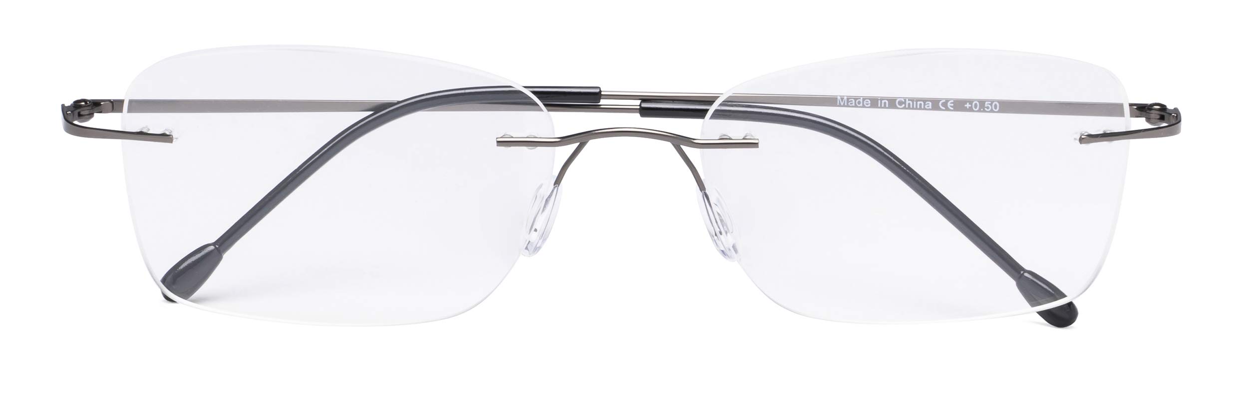 CessBlu Rimless Reading Glasses Design Readers for Women Men (Gunmetal) +1.0