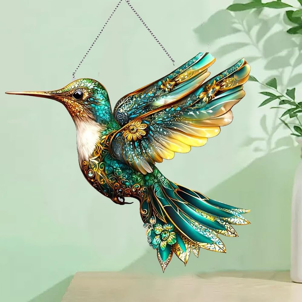 Photo 1 of Hummingbird Suncatchers for Windows Hanging Garden Suncatcher Acrylic Window Hanging Panels Decor Gifts for Mom Friend Grandma Wife Housewarming Birthday Home 7.87 * 7.87inc/20 * 20cm (E)