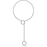 HMOOY Heart O-ring Slip Chain Choker Necklace For Women, Adjustable Stainless Steel Lariat Y-Necklace Rainbow Punk Rock Gothic Cuban Collar Loop Choker Necklace for Women