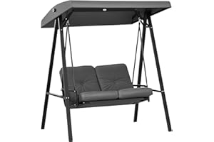 Outsunny 2 Seater Covered Outdoor Swing Chair Porch Swing Bench Lounger Hammock with Removable Cushion Tilt Canopy, Dark Grey