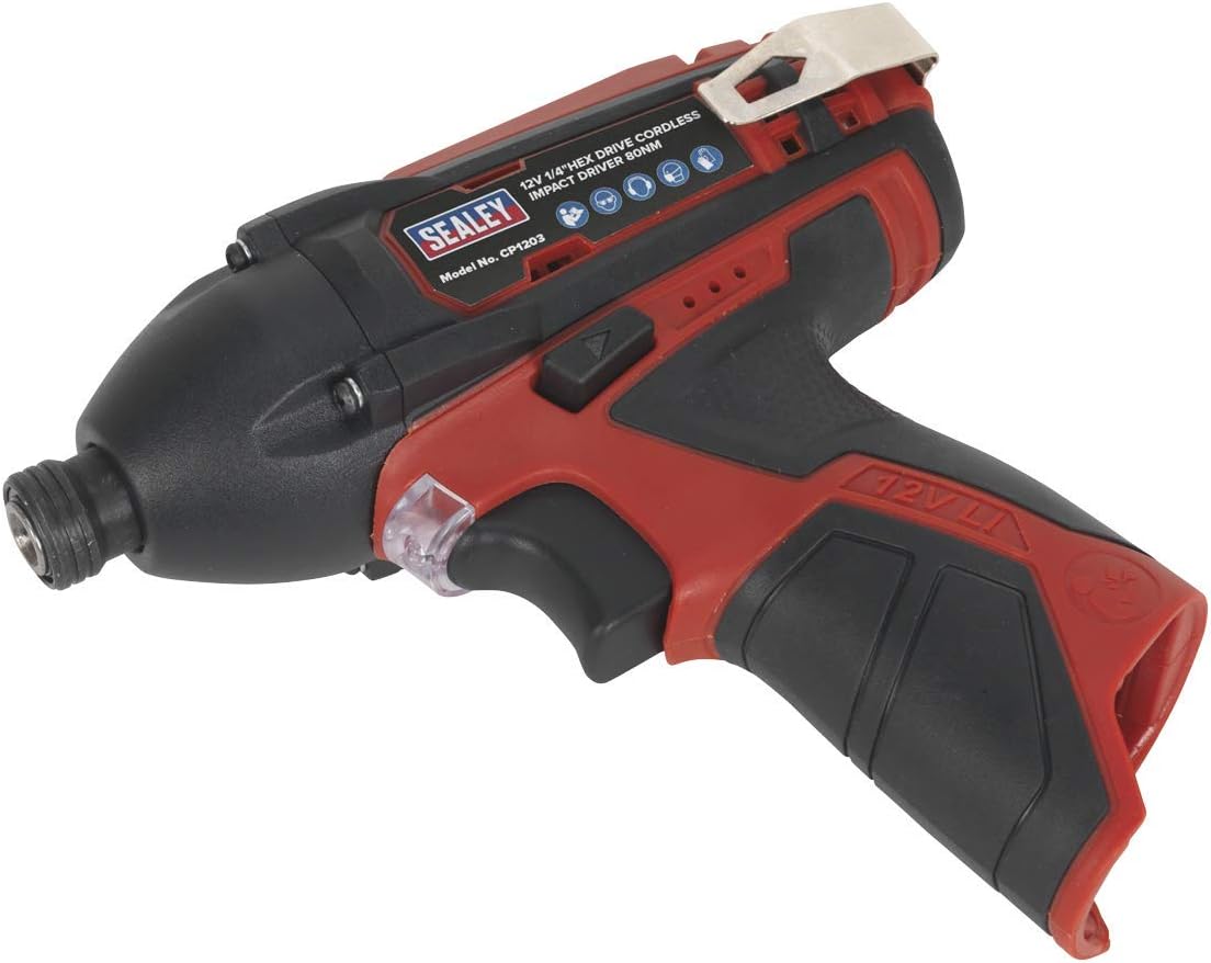Sealey Cp1203 Impact Driver 12V 1/4In Hex Drive 80Nm - Body Only, White, 1/4"