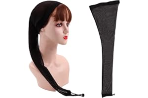 Votinu 28 inches Long Hair Weave Sleeve Cap for Wig, Extra Long Wig Cap Breathable Stretchy Hairnets Braids Sleeve With Elastic Band For Bun Faux Locs Dreadlock Boxbraids Crochet (Black)