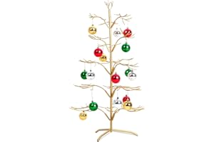 Liliful Christmas Metal Ornament Display Tree and Jewelry Organizer, 36 Inches Wire Ornament Stand Wrought Metal Christmas Tree Ornament Holder with 5 Tiers of Branches for Necklace Accessory, Gold