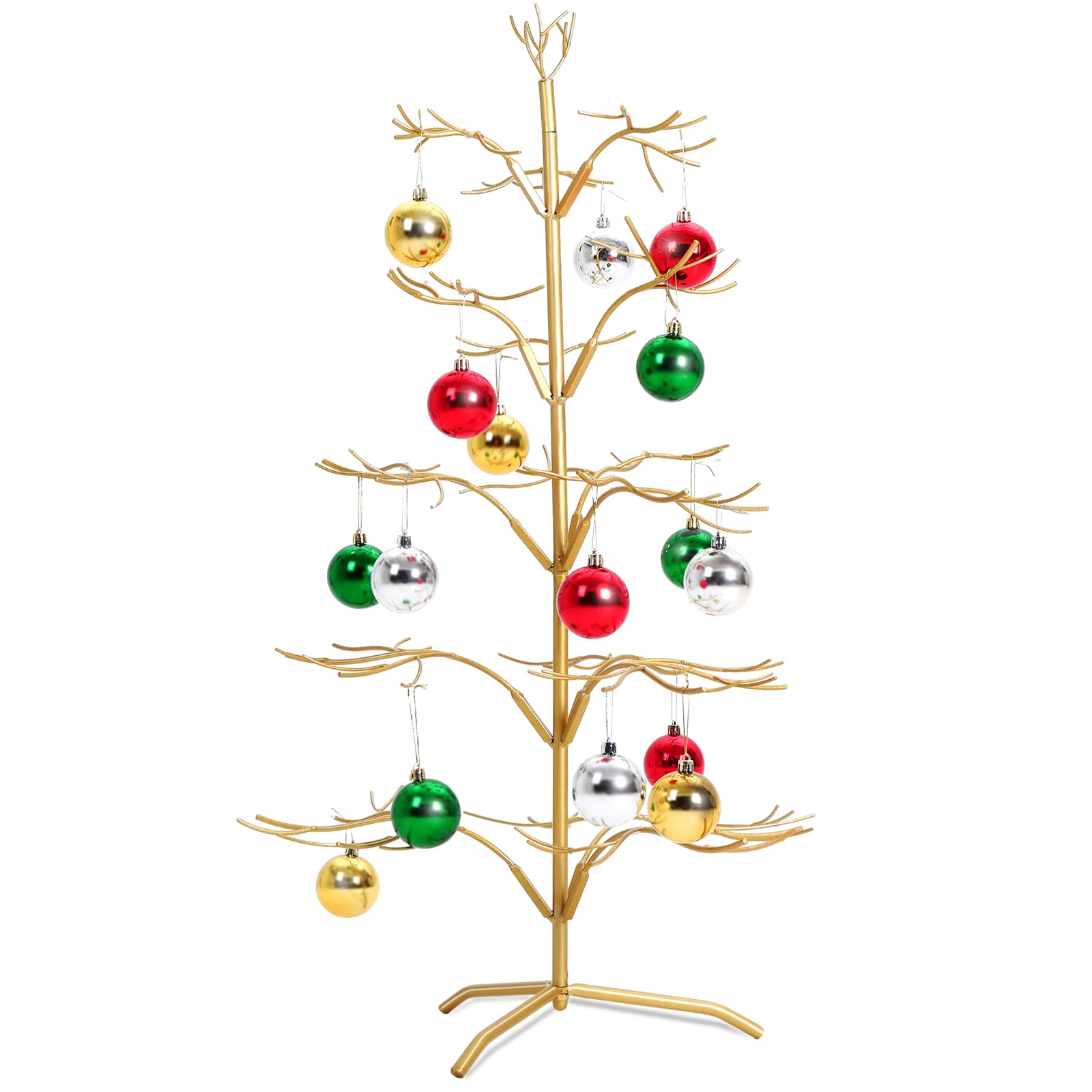 Photo 1 of Liliful Christmas Metal Ornament Display Tree and Jewelry Organizer, 36 Inches Wire Ornament Stand Wrought Metal Christmas Tree Ornament Holder with 5 Tiers of Branches for Necklace Accessory, Gold