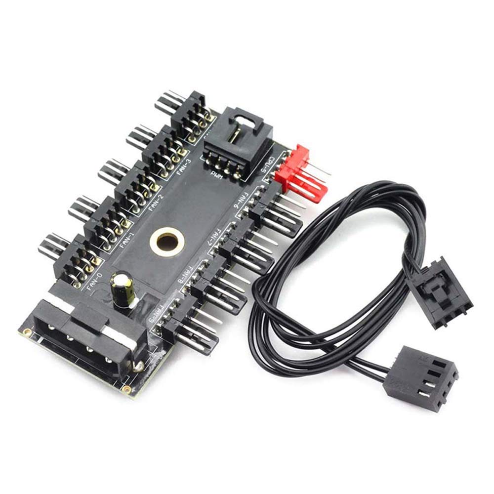 iHaospace 10 Port PC Fan Hub CPU Cooling Fan HUB PWM Fan Extension Port with Motherboard Control IDE Power Supply Interface