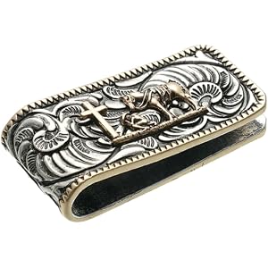 Justin Money Clip Praying Cowboy W/Tooling And Goldtone Rope Edge Mens Western Zinc Alloy Money Clip Wallet Accessory