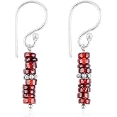 Garnet Earrings, Natural Gemstone Heishi Beads Earring, Birthstone Crystal, Christmas Gift, Chakra Energy Healing Crystals Jewelry for Women, Teen Girl in Silver Plated (garnet)