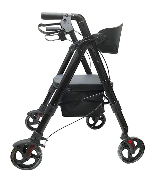 Deluxe Bariatric Rollator Walker; Heavy Duty with Large Padded Seat up