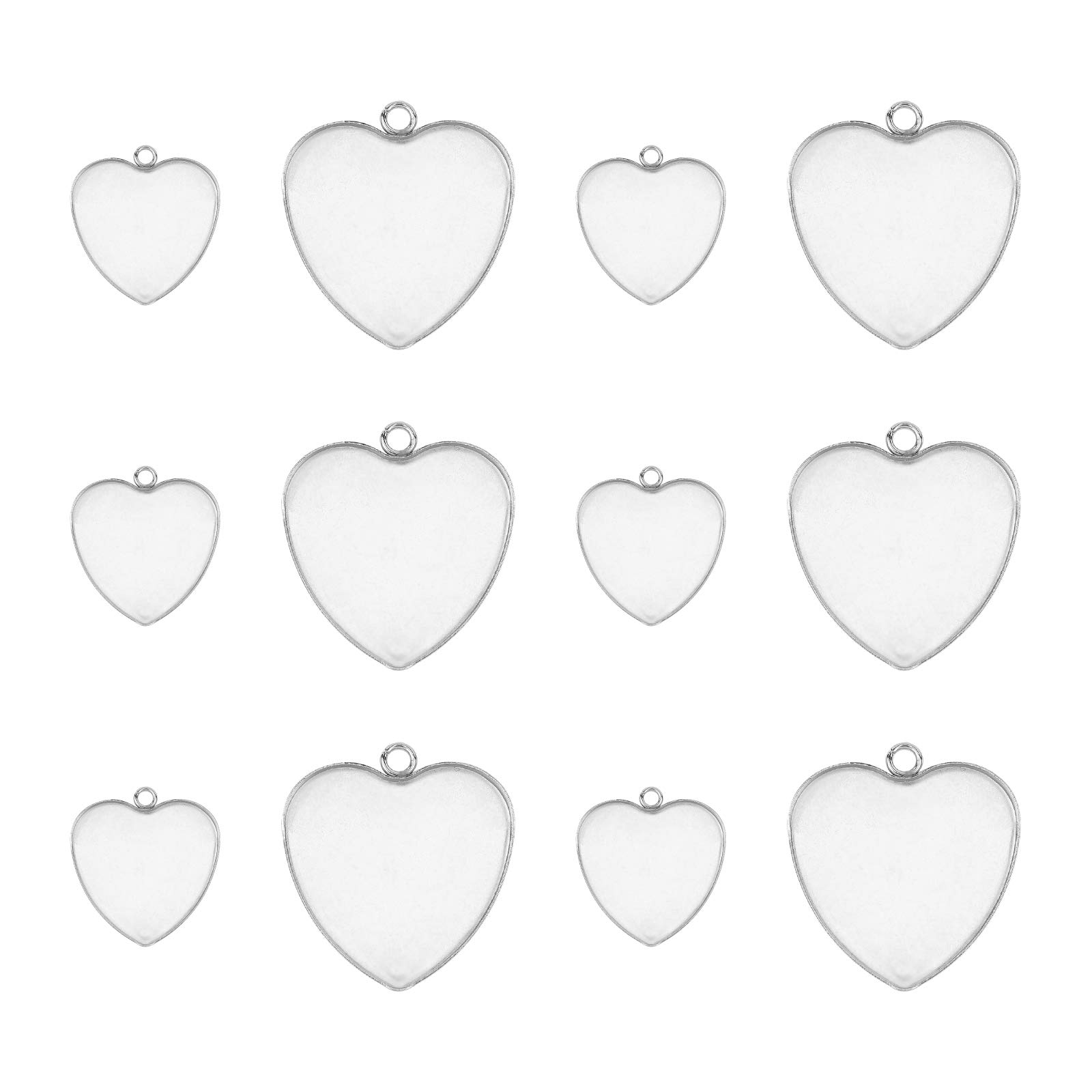UNICRAFTALE 24pcs 2 Sizes Heart Tray Charm Stainless Steel White Bezel Pendant Trays Base Charm Blanks for Photo Pendant Resin Jewelry Making