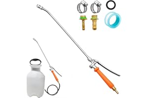 VANPET 24 Inches Metal Sprayer Wand Compatible with CHAPIN,1/4" & 3/8" Brass Barbs Sprayer Wand Replacement, Stainless Steel Sprayer Wand with Shut off Valve & 2 Hose Clamps (002)