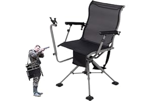 GYMAX Hunting Chair with Gun Rest, 360° Swivel Hunting Blind Chair w/Adjustable Height & Armrest, All-Terrain Duck Feet, Shoulder Strap, 330 LBS Folding Outdoor Ground Blind Seat