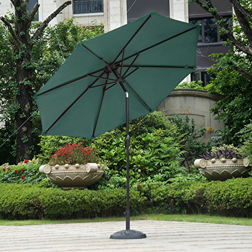 Dienspeak Updated Version 9 Ft Market Outdoor Beach Aluminum Table Patio Umbrella with Push Button Tilt and Crank (Dark Green(w/Cover))