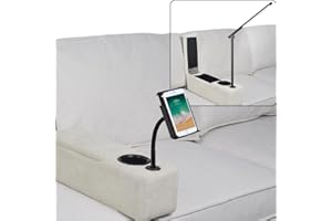 ARMRESTO Multifunctional Removable Sofa Armrest with Cup Holder, Couch Armrest with Wireless Charge Stand, Couch Caddy with Storage,Equipped with LED Reading Light, Almond