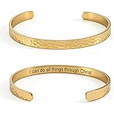 cusurlove Inspirational Bible Verse Cuff Bracelet for Women, 18K Gold Plated Hammered Bangle, Christian Faith Jewelry Gift, Adjustable Non Tarnish