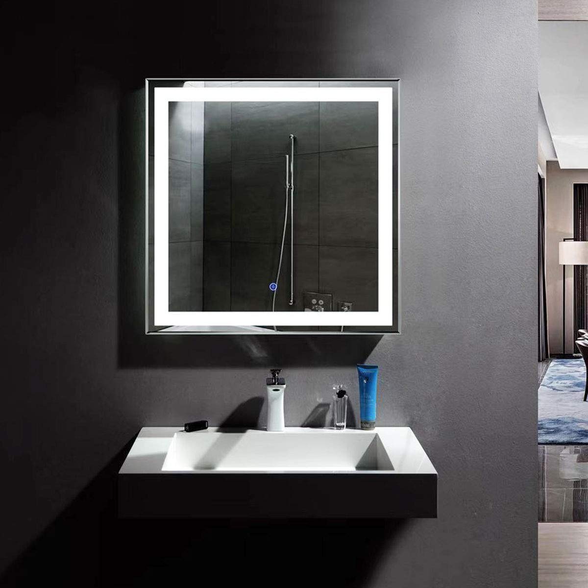 Decoraport 36“ Square LED Bathroom Mirror Illuminated Lighted Vanity Wall Mounted Mirror with Touch Button (A-CK168-E)