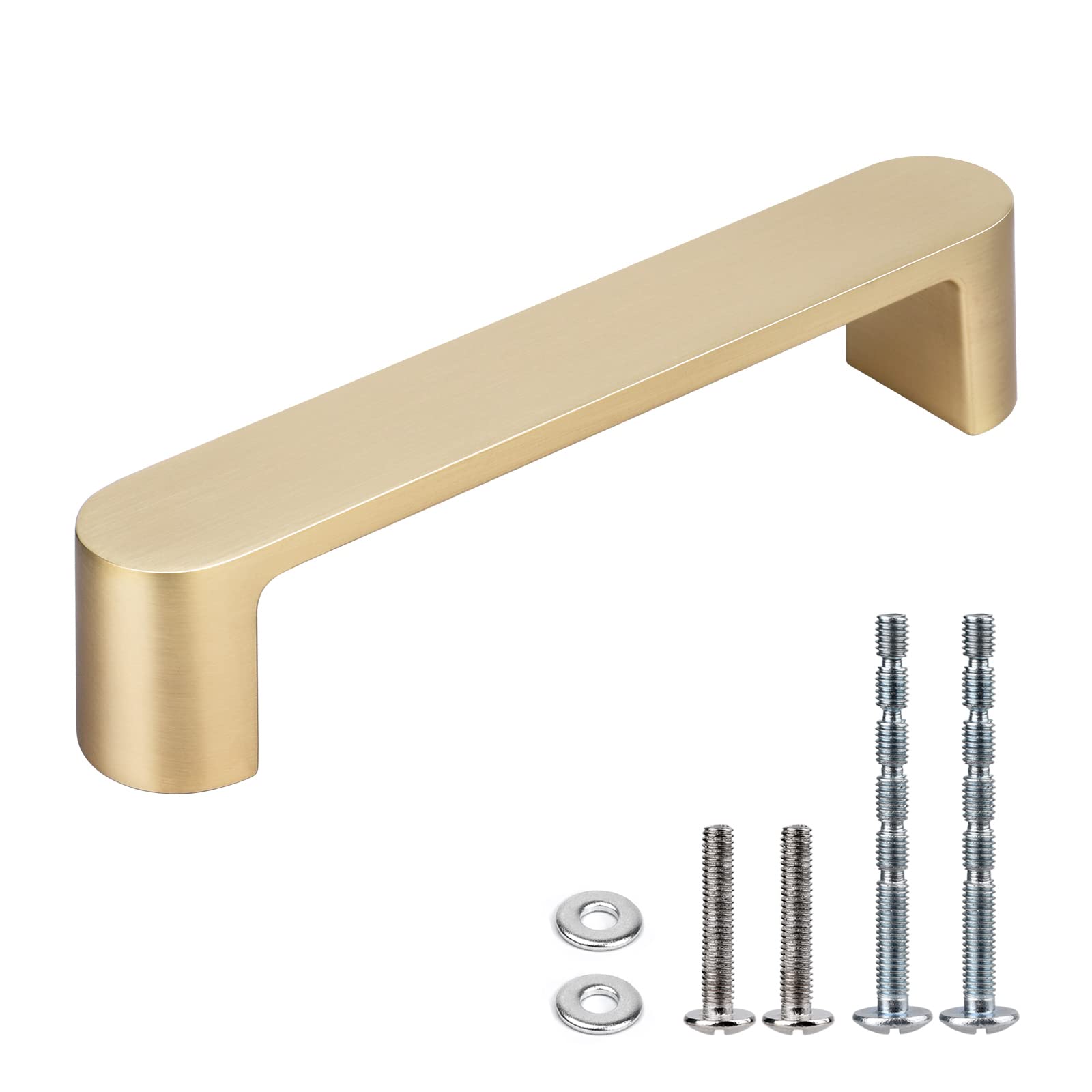 WEAVERBIRD 4 Pack Cabinet Handles Brushed Brass Drawer Pulls Furniture Cabinet Hardware Cupboard Closet Gold Handles Zinc Alloy Pulls, 3-3/4 inch (96mm) Hole Distance — image 1