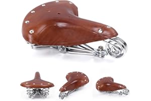 Bicycle Saddle, SUNWAN - Retro Genuine Leather Bike Seat, Classic Saddles Cushion Mat for City Mountain Cycling Riding