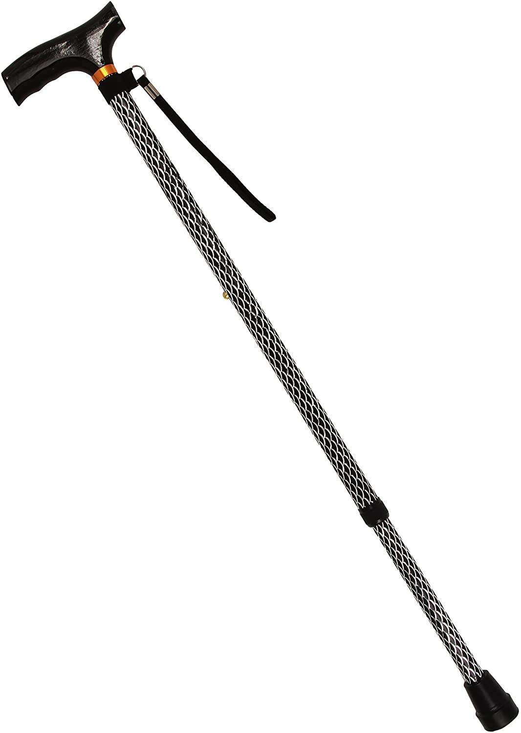 Homecraft Folding Coloured Walking Stick with Wooden Handle, Lightweight Adjustable Walking Cane for Balance, Mobility Aid, Etched Black, 835-925mm