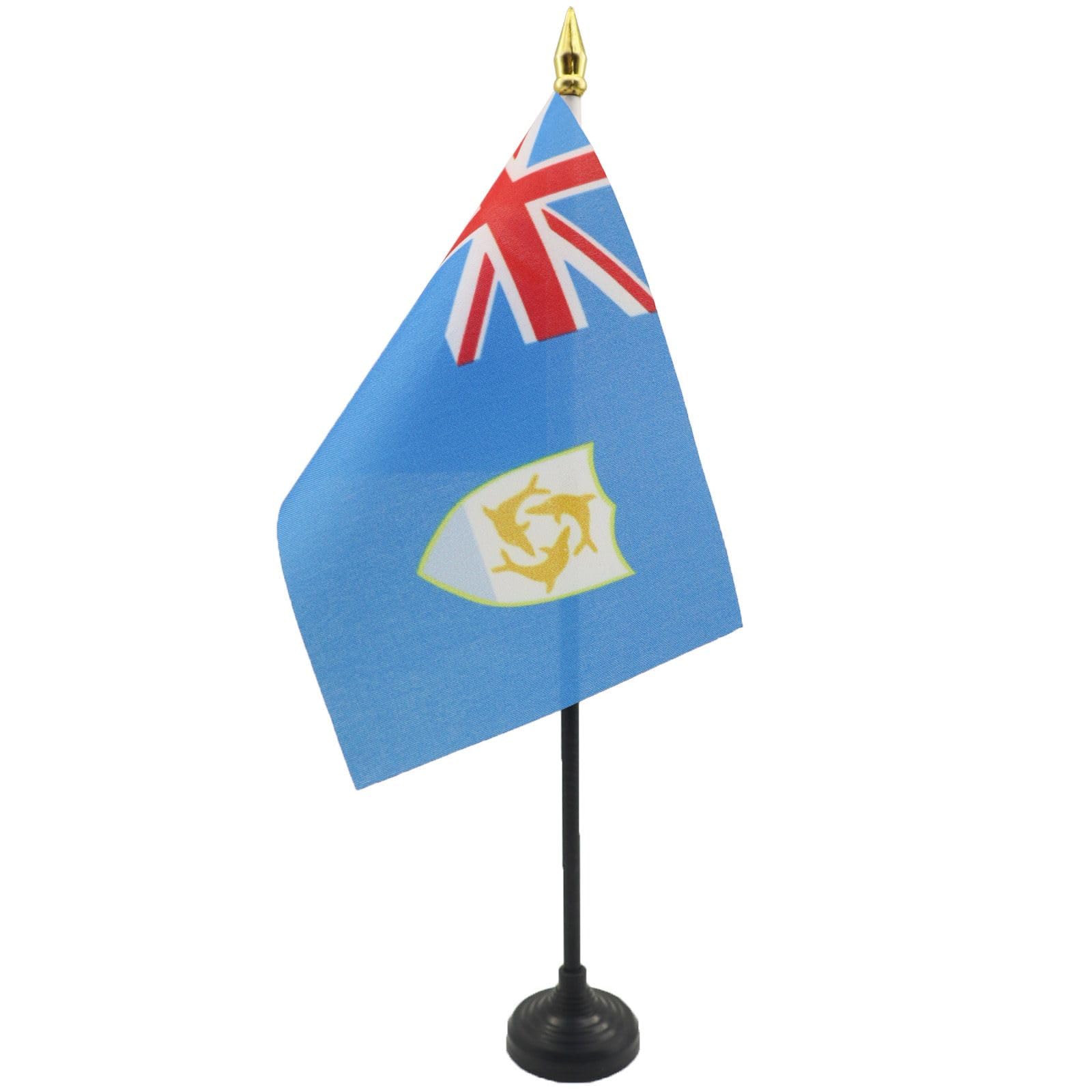 AZ FLAG - Anguilla Table Flag 4'' x 6'' - Anguillian Mini Desk Flag 100% Polyester 15 x 10 cm - Office Mini Banner with 10'' Pole - Golden Spear