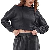 Amazhiyu Women's Aicd Washed Cropped Hoodie Long Sleeve Oversized Fit Sweatshirt