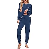 Becotal Soft Cotton Pajamas for Women Set 2 Piece Lounge Set Crewneck Long Sleeve Top and Jogger Pants Loungewear with Pocket