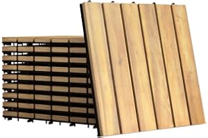 Giantex Patio Interlocking Wood Tile Flooring, Acacia Deck Tiles, Tools Free Assembly, Composite Outdoor & Indoor Flooring, P