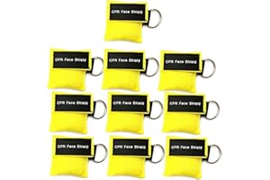 LSIKA-Z Pack of 10 CPR Face Shield Masks with Keychain Ring First Aid Kit Face Shields for First Aid Training (Yellow-10)