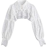 Detachable Dickey Blouse Fake Collar Long Lantern Sleeve Sun Protection Lace Half Shirt Blouse False Collar Crop Top