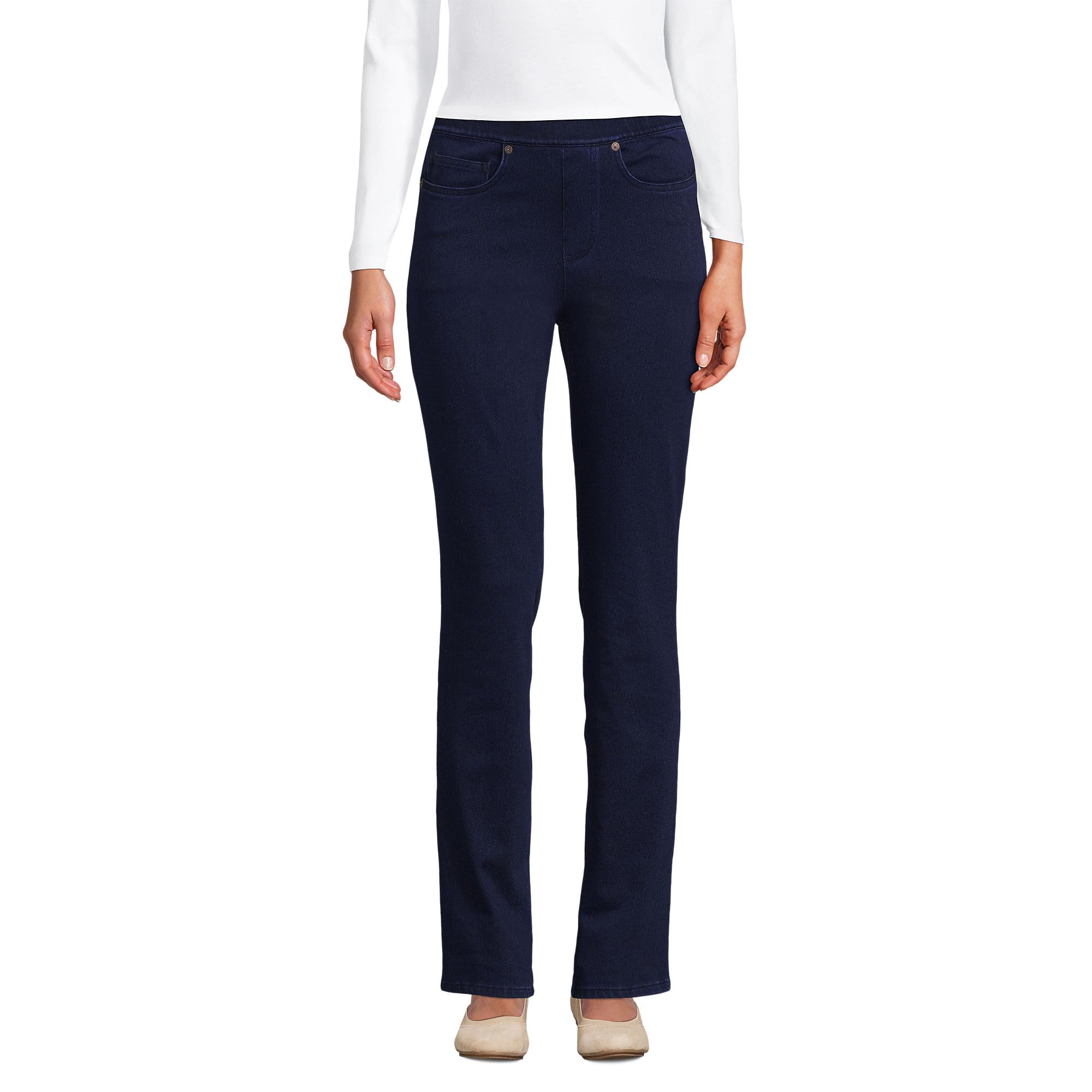 Photo 1 of Lands' End Womens Starfish HR PO Knit Denim Straight Jeans Dark Indigo Regular Large
