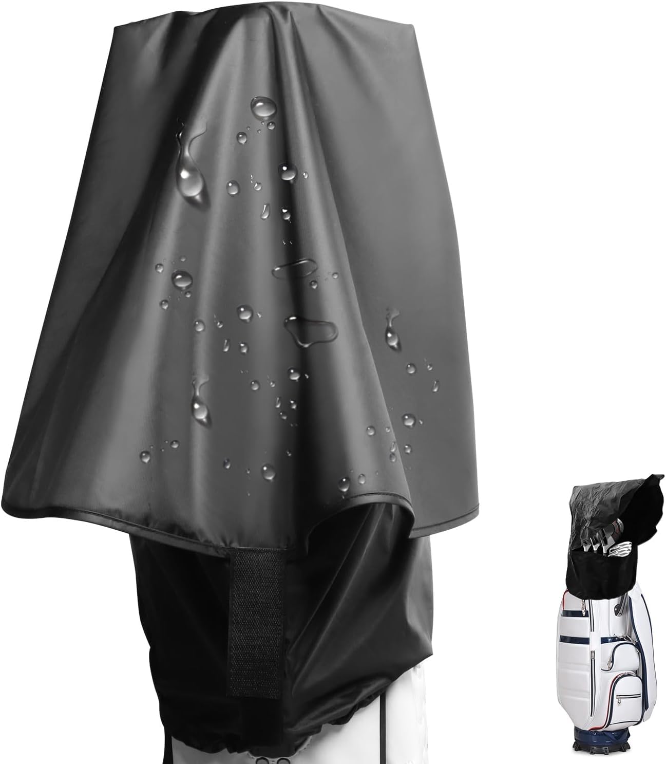 Golf Bag Waterproof Rain Cover Hood Protection Black Pack Durable Lightweight Club Bags Raincoat for Carry Cart Tourbag Golfer (1 Pack - Standard Size)