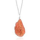 Natural Raw Golden Sunstone Stone Rough Crystal Gemstone Dainty Women Pendant Necklace, Chakra Healing Crystals, Birthstone, Gift, Rhodium Plated 925 Sterling Silver Chain 18 inch