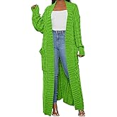 HRESSLBD Womens Thin Stylish Cable Knit Dual Extra Long Maxi Cardigan with 2-Pockets