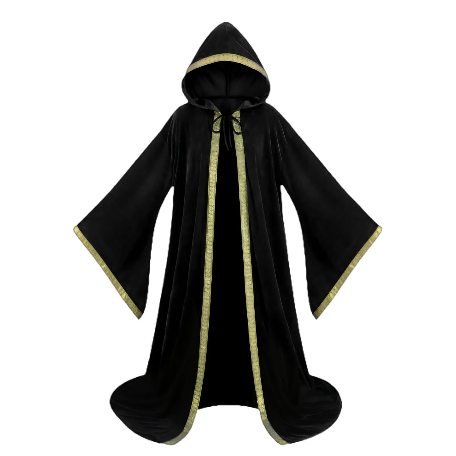 DELIVESS Unisex Velvet Wizard Robe Wizard Cloak Cosplay Renaissance Costume Halloween (62.99", Black)