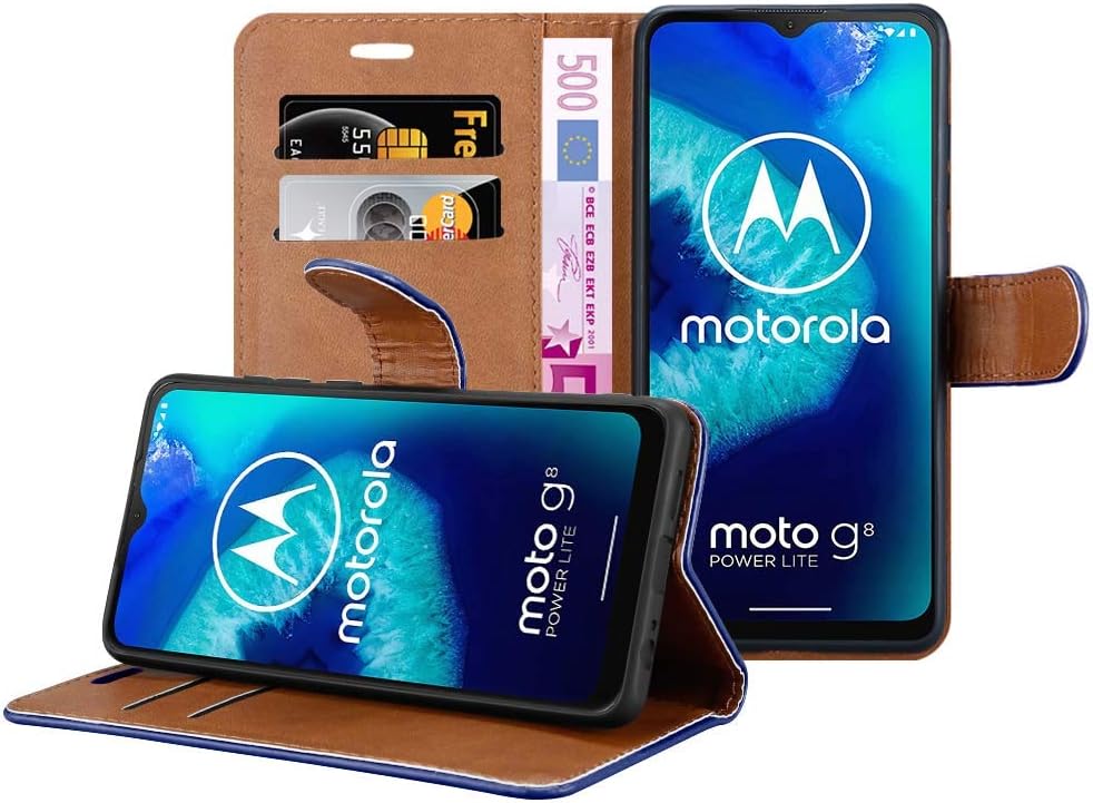 iCatchy For Motorola Moto G8 Power Lite Case Leather Wallet Book Flip Folio Stand View Cover Compatible with Motorola Moto G8 Power Lite phone Case (Blue) - Image 4