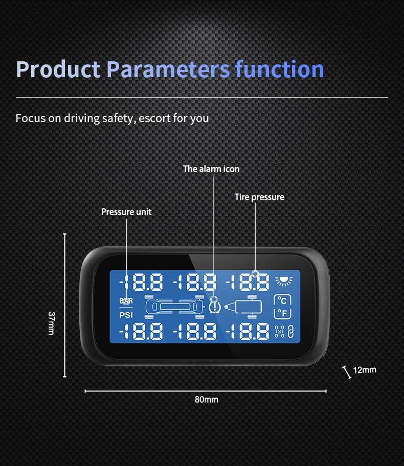 BQtech Tire Pressure Monitoring System (0199PSI) 6 External Sensors