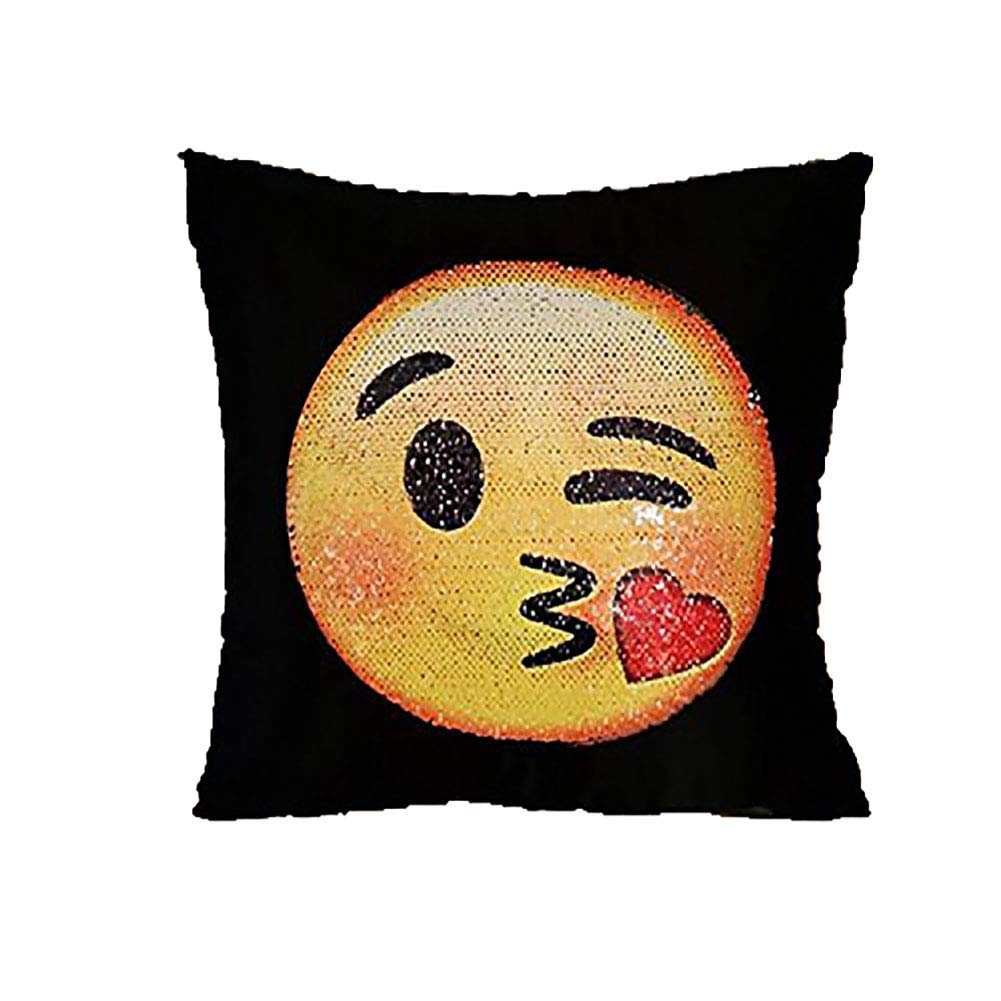 Emoji Sequin Mermaid Pillow Covers-Funny Changeable Face Cushion Cover DIY Decorative Pillowcase for Sofa Home Decor 16 X 16\