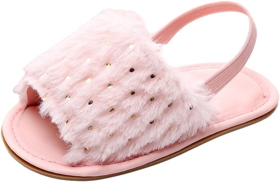 Baby Girls Open-Toe Sandals for 0-24 Months Toddler Kids Newborn Summer Flock Fluffy Rubber Sole Sandal Footwear Crib Shoes