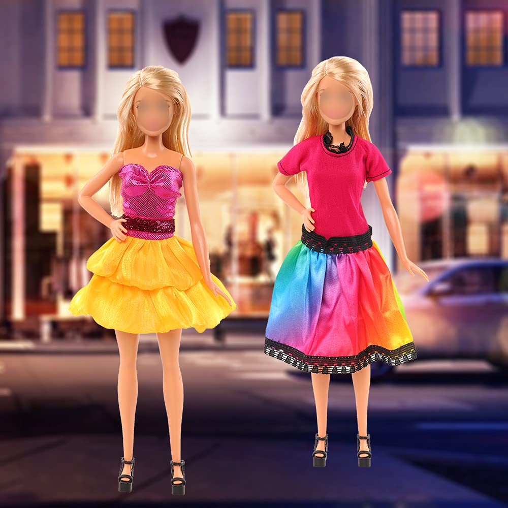Miunana 30 pcs Doll Clothes and Accessories 10 Fashion Clothes Set 10 Fashion Skirts 10 Doll Shoes 10 Doll Heart Hangers Perfect for 11.5 inch Dolls