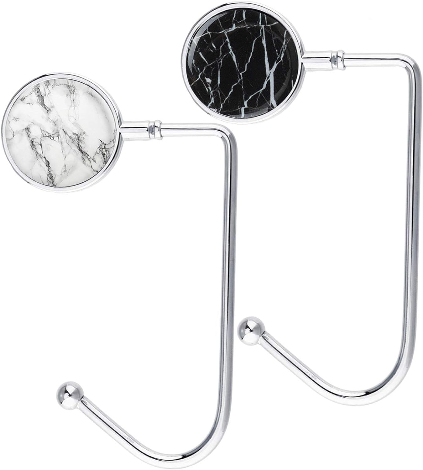 Purse Hook Hanger, Purse Table Hook Holder Bag Hanger, Handbag Storage Decor Table Hook for Women (White+Black Marble Hook)