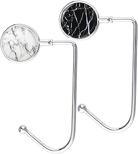 Purse Hook Hanger, Purse Table Hook Holder Bag Hanger, Handbag Storage Decor Table Hook for Women (White+Black Marble Hook)