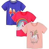 Toddler Girls' Short Sleeve T-Shirts Easter Pink Unicorn Summer Graphic Tee Shirt Tops White Yellow 3 Packs Sets 3T