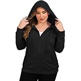 FOREYOND Plus Size Zip Up Hoodies for Women Lightweight Jacket Sweatshirts with Pockets Fashion Casual Tops