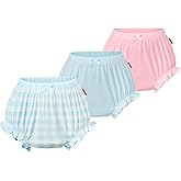 EASWEET Bamboo Viscose Diaper Covers for Girls Infant and Toddler 3-Pack Ruffle Baby Bloomers