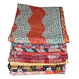 Marudhara Fashion Indian Patch Work Cotton Kantha Quilt Twin Bedspreads Throw Blanket (Twin Multi Floral)