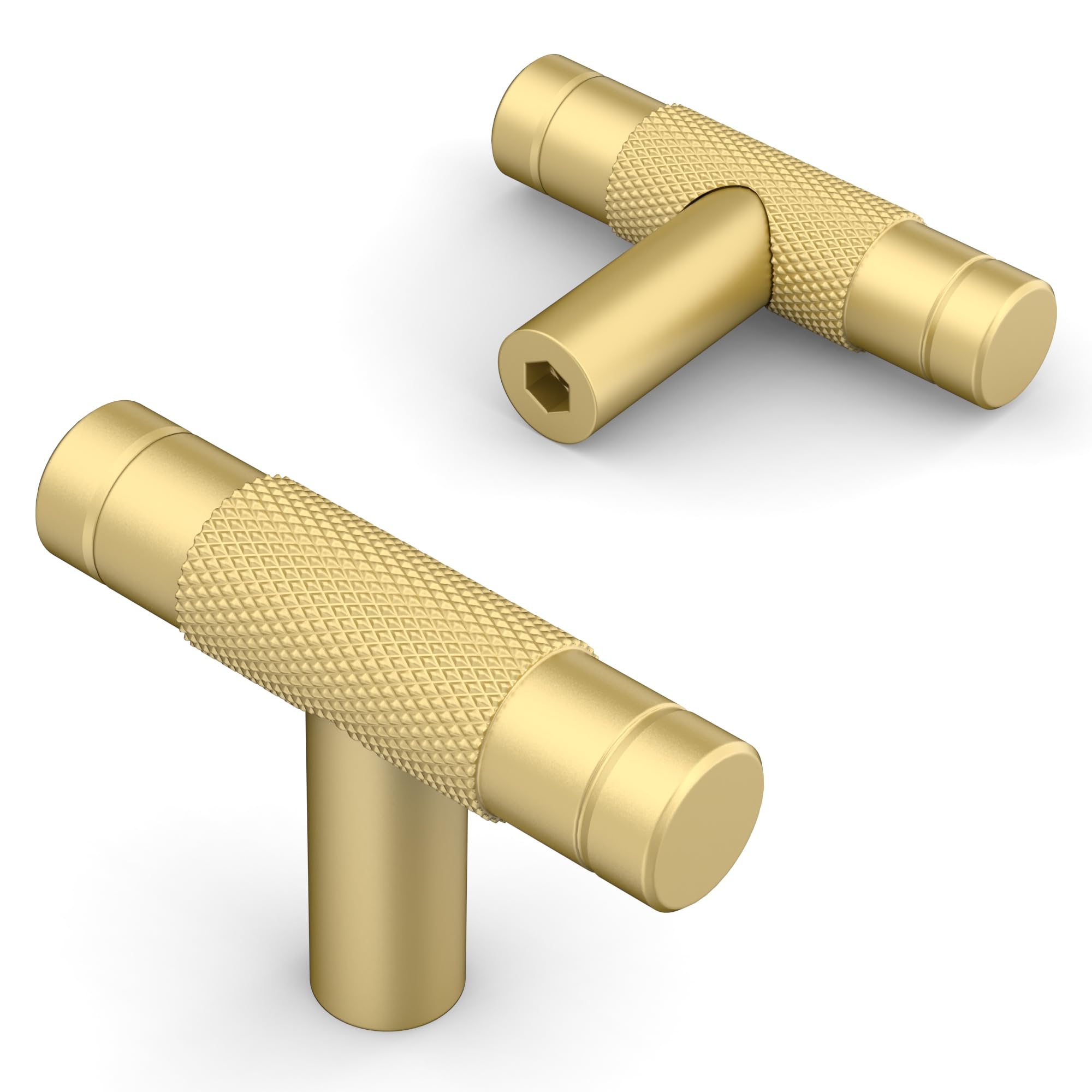 Amerdeco 10 Pack 2 Inch Brushed Gold Aluminum Alloy T Bar Cabinet Knobs and Pulls for Bathroom Cabinets